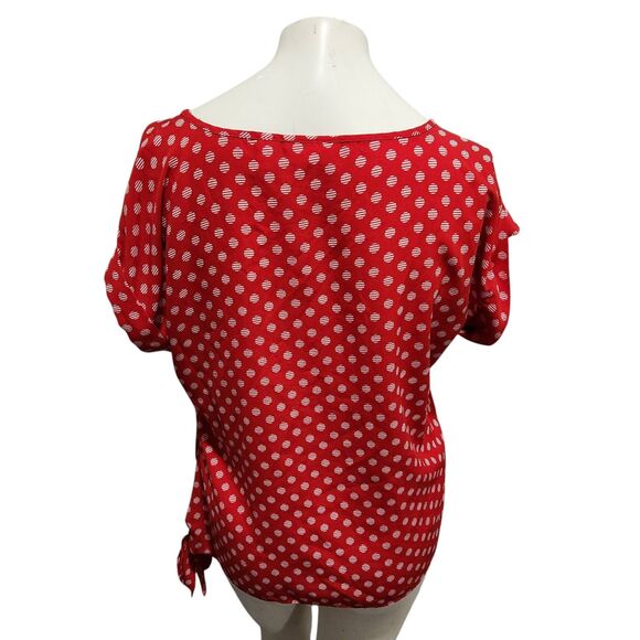 Chico's Blouse Womens SZ Medium Polka Dot Bright Office Preppy Casual Side Tie - Picture 3 of 4